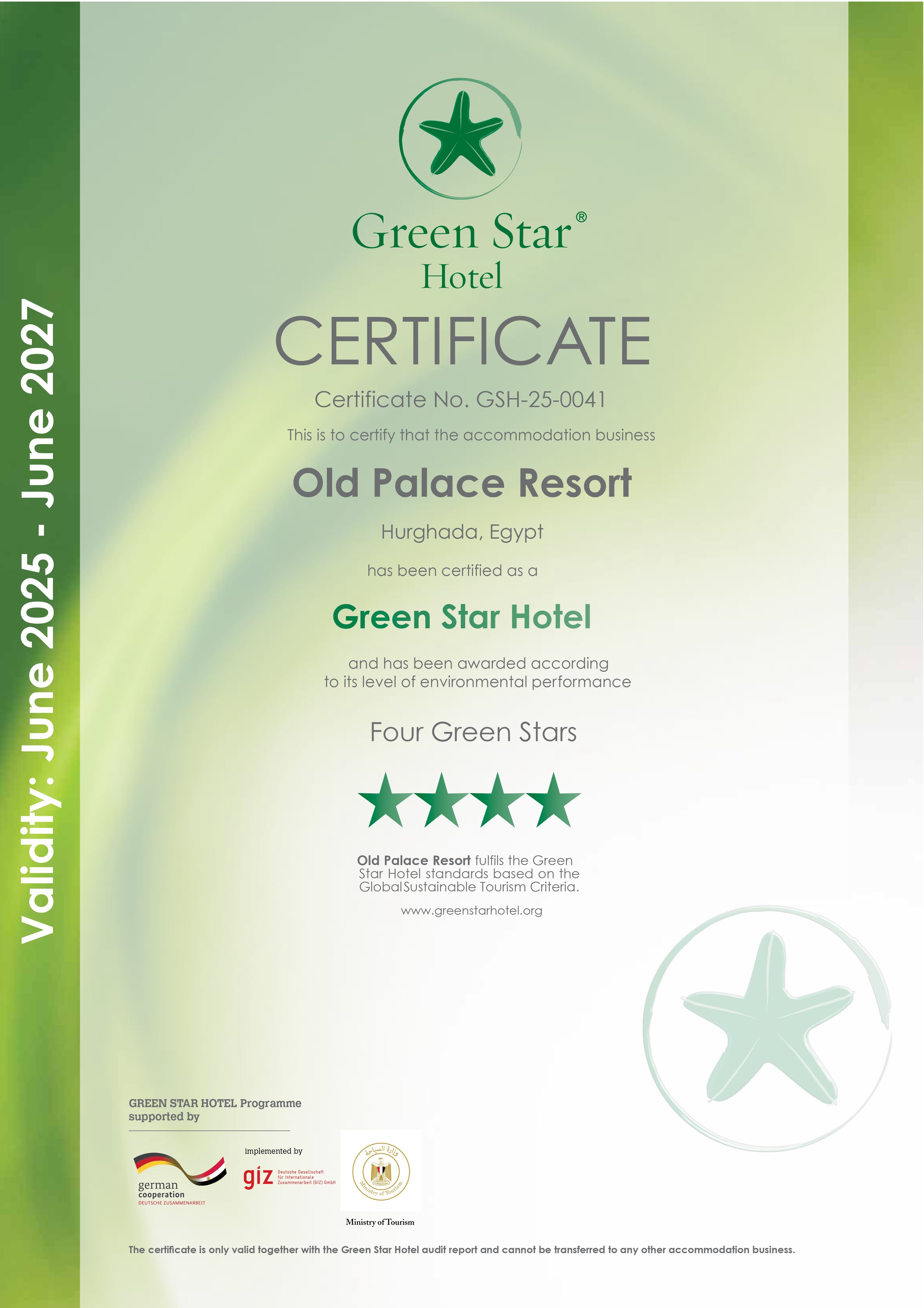 Green Star Hotel Certificate 